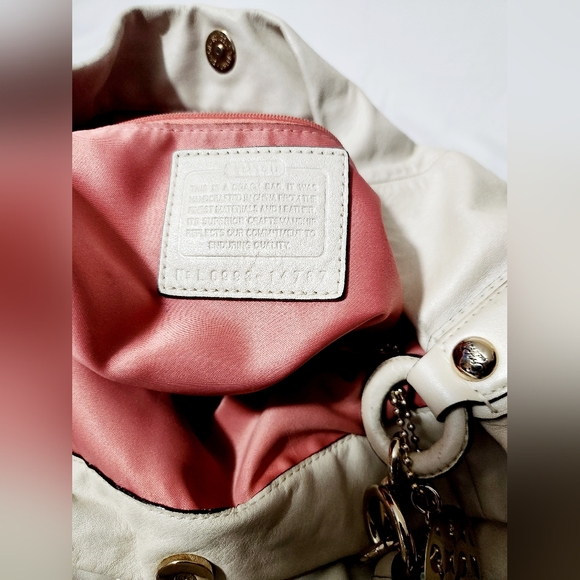 Coach Kristin Lyd Ed Ivory Color Leather Drawstring Hobo Shoulder Bag Handbag - Picture 6 of 12